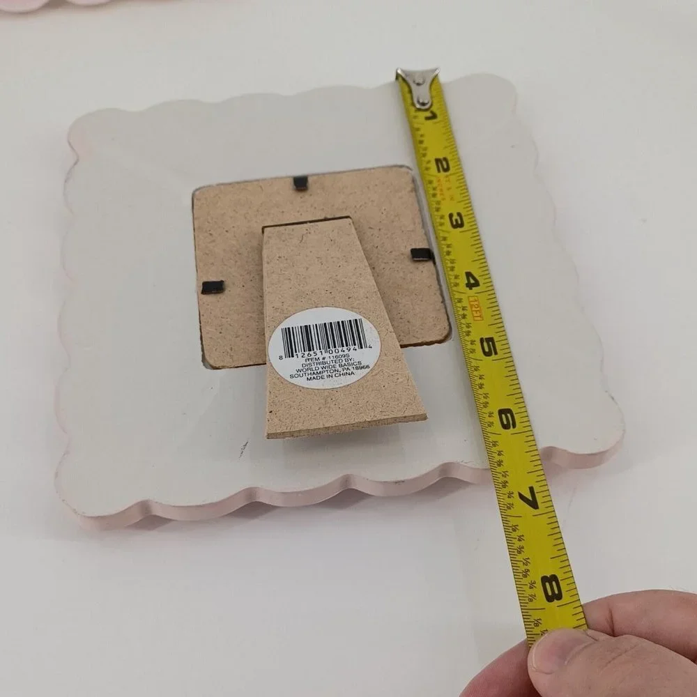 Newborn Baby Girl Photo Frame Gift Pink 3x3 Picture Free Stand Wood 6.5x6.5 Dime - Picture 11 of 12